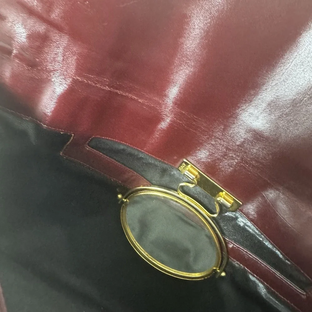 Lou Taylor Purse‎ Red Handbag Messenger Leather VTG Pop Up Hinged Mirror Italy
